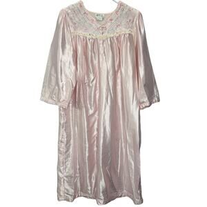 Vintage Character Brushed Satin Long Nightgown Size M Pink Floral Shiny